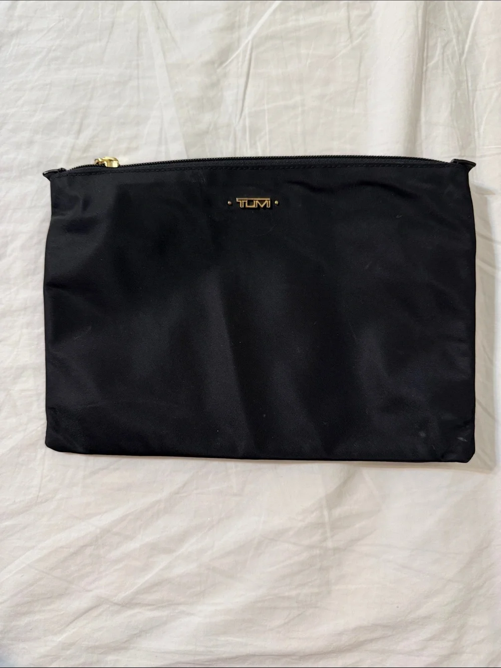 Tumi Black Nylon Zip Pouch with Gold Hardware